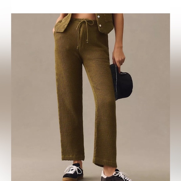 DONNI. Black Cotton Waffle Knit Pants with Drawstring and Lined Front Pockets - Picture 9 of 11